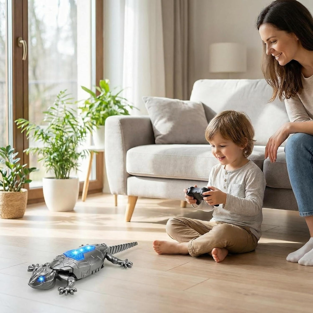 Fernbedienung Eidechse Spielzeug Wandkletterer,2.4G RC Kletternde Echse mit LED Licht, Silber – Inte