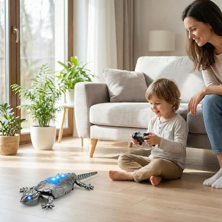 Fernbedienung Eidechse Spielzeug Wandkletterer,2.4G RC Kletternde Echse mit LED Licht, Silber – Inte