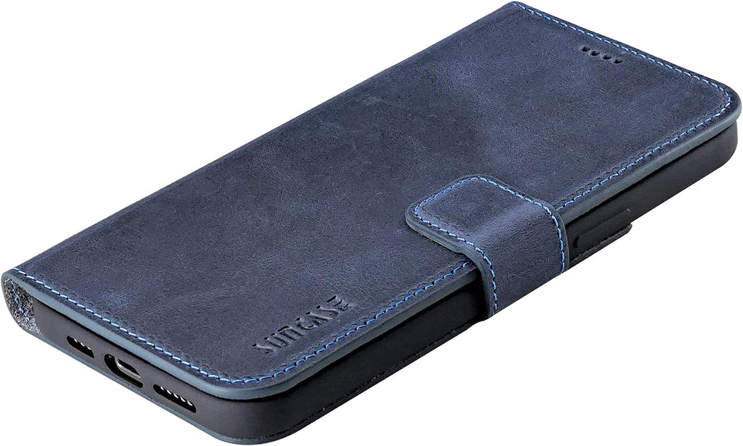 Suncase Book-Style Hülle kompatibel mit iPhone 12 Pro (6.1") Leder Tasche (Slim-Fit) Lederhülle Hand