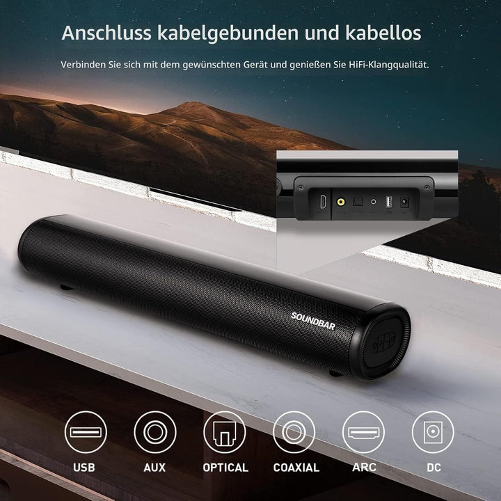 Bluetooth Soundbar für TV Geräte, PC Lautsprecher, Fernbedienung im Lieferumfang enthalten, kompakt,