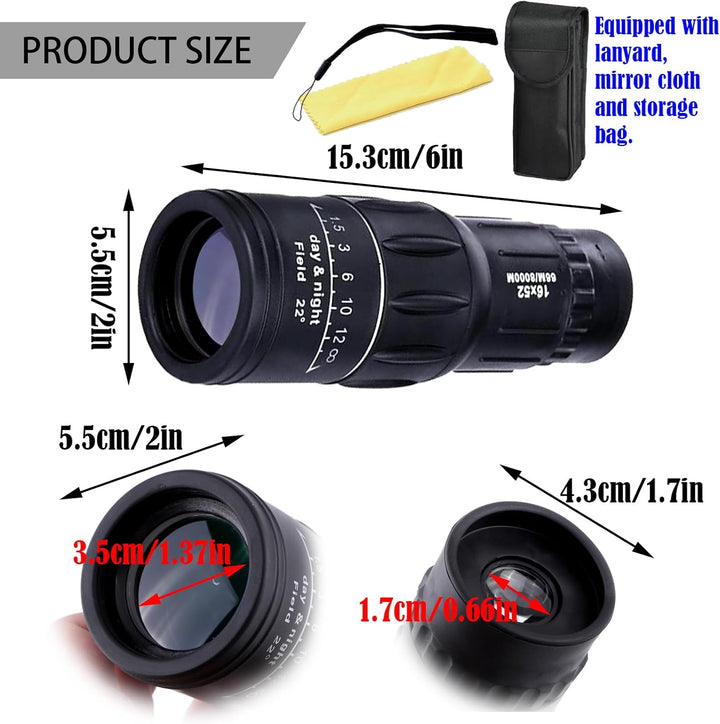 16X52 Monokular Teleskop, Monokulares Teleskop, Wasserdichtes Bak4 Prisma Dual Fokus Fernrohr Kompak