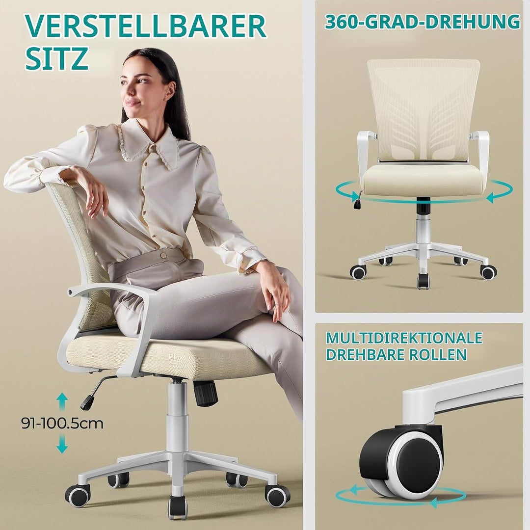 Yaheetech Bürostuhl Ergonomisch Schreibtischstuhl mit Schaukelfunktion Drehstuhl mit Gepolstertem Si