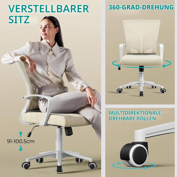 Yaheetech Bürostuhl Ergonomisch Schreibtischstuhl mit Schaukelfunktion Drehstuhl mit Gepolstertem Si
