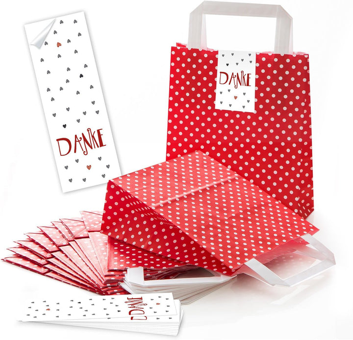 Logbuch-Verlag 50 rot weiss gepunktete Papier Tragetaschen Geschenkbeutel Geschenktaschen 18 x 8 x 2