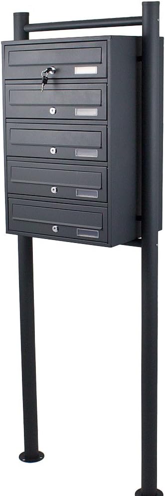 BITUXX® Stand-Briefkastenanlage Postkasten Letterbox Mailbox mit 5 Fächer Dunkelgrau Anthrazit, 5 Fä