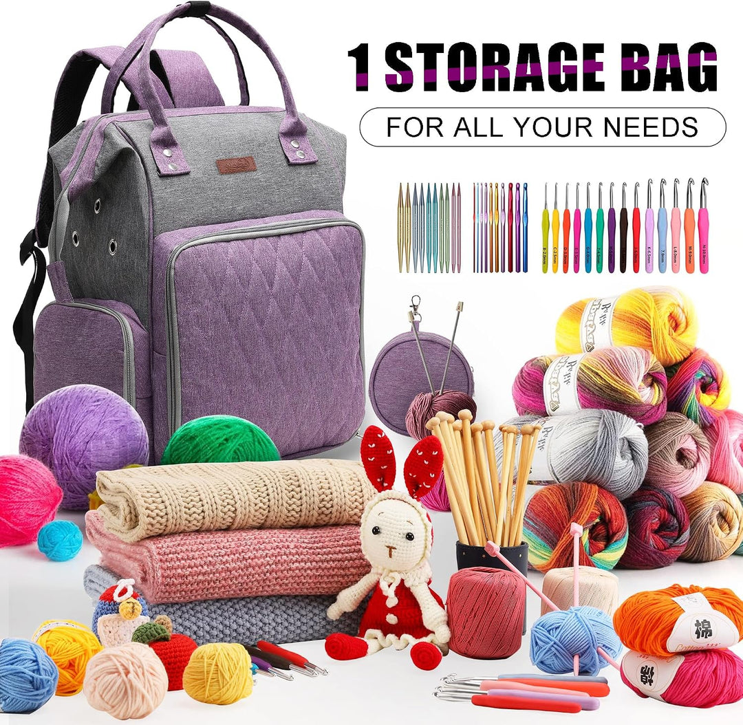 KOKNIT Stricktasche mit grossem Fassungsvermögen, tragbare Häkeltaschen und Tragetaschen, Organizer