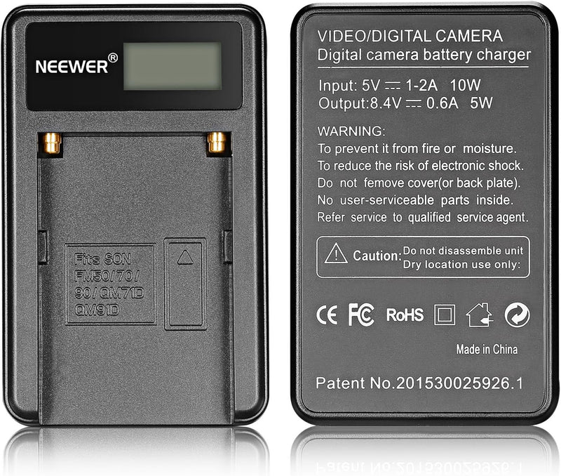Neewer® Micro USB Akku-Ladegerät + 2er-Pack 2600 mAh NP-F550/570/530 Ersatzakkus für Sony HandyCams,