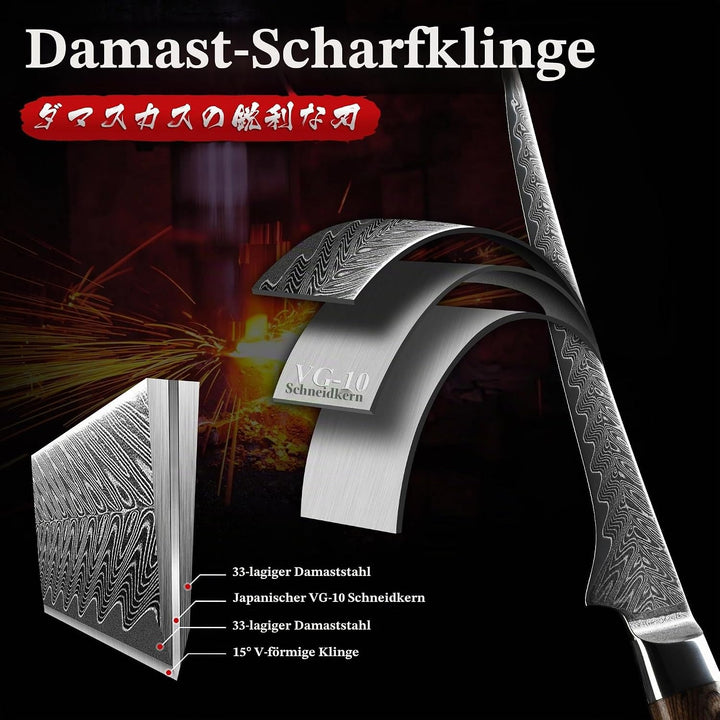 Dragon Creek Ausbeinmesser 19cm, Damaststahl, Präzises Fisch- und Fleischmesser, Ergonomischer Holzg