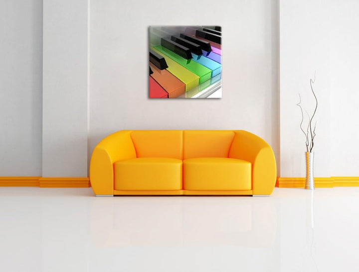 Pixxprint Piano Regenbogen Klaviertasten als Leinwandbild/Grösse: 70x70 cm/Wandbild/Kunstdruck/ferti
