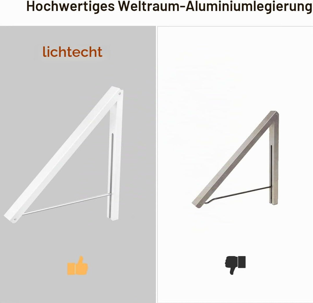 Wäscheständer, Wandmontage, Kleiderbügel, zusammenklappbar, Aluminium, platzsparend, Weiss 2 White,