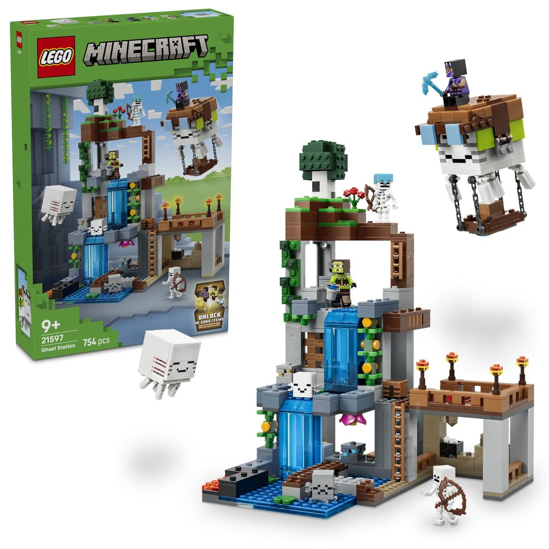 LEGO Minecraft Ghast-Station - Spielzeug mit 8 Figuren inkl. 2 Skelette und 4 Ghasts mit Zubehör - Z