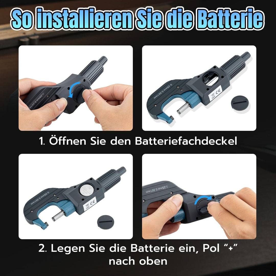 Digitales Mikrometer 0-25mm, LCD Bügelmessschraube Elektronische Aussendurchmesser Messschraube mit