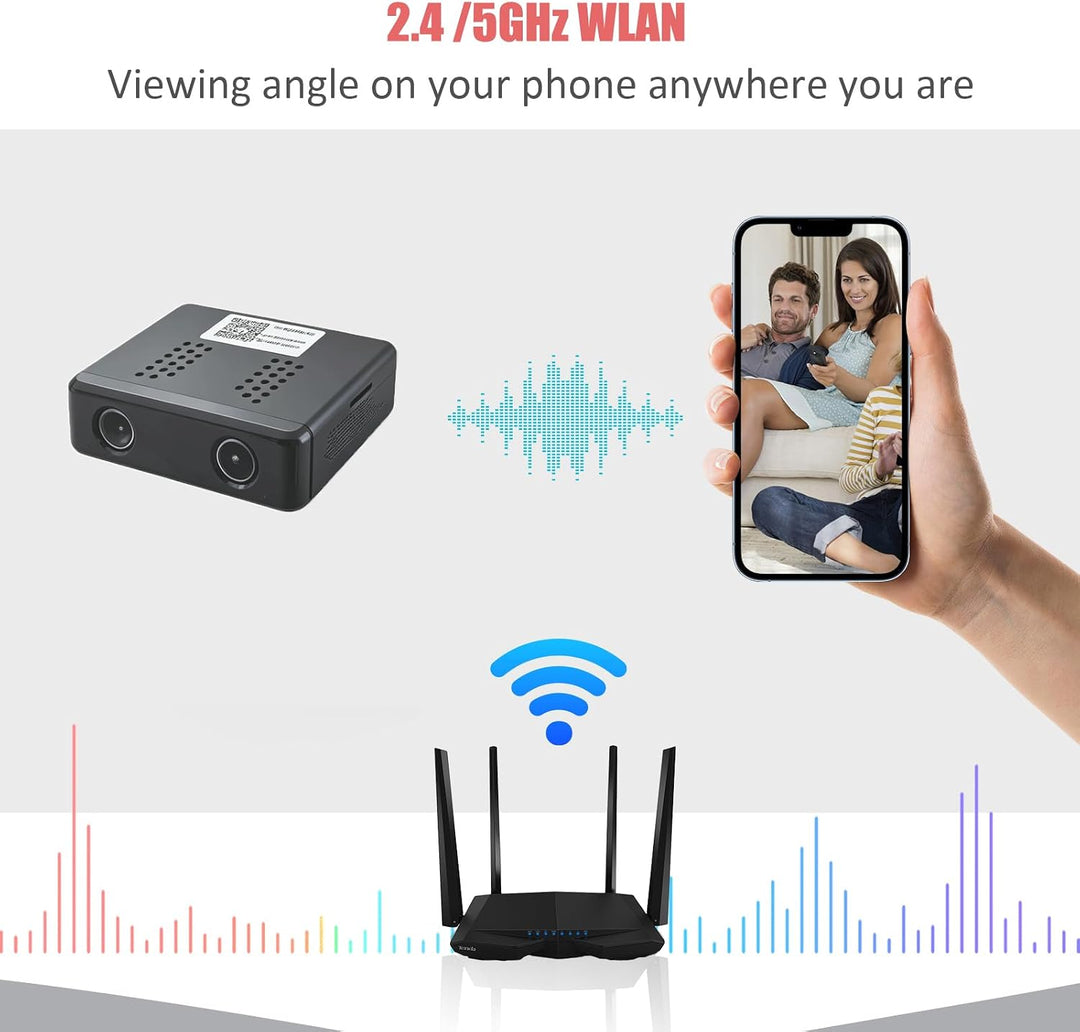 Mini Kamera, 4K Überwachungskamera Innen Akku 2.4/5 GHz WLAN, mit Bewegungserkennung, Nachtsicht, fü