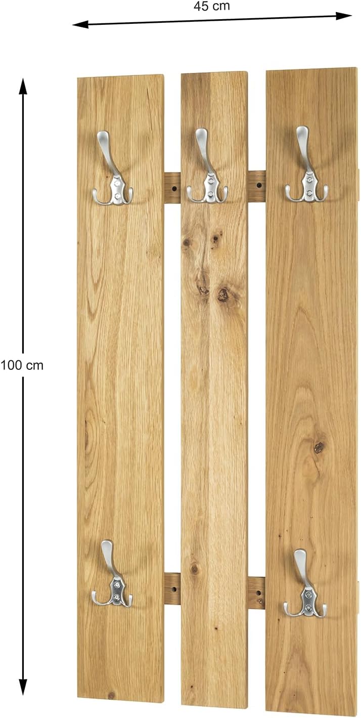 HAKU Möbel Wandgarderobe, Echtholzfurnier, eiche-edelstahloptik, B 45 x T 9 x H 100 cm 45 x 9 x 100,