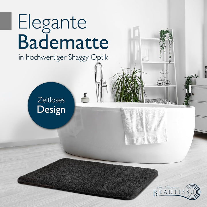 Beautissu Badematte rutschfest 100x60 cm – Duschvorleger Hochflor Badteppich rutschfest Waschbar Sha