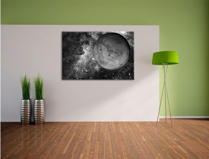 Mars im Weltall Kunst B&W, Format: 100x70 auf Leinwand, XXL riesige Bilder fertig gerahmt mit Keilra