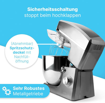 Clatronic® XXL Küchenmaschine zum backen | Grosse Knetmaschine 10L | Starker 1500W Motor | Teigmasch