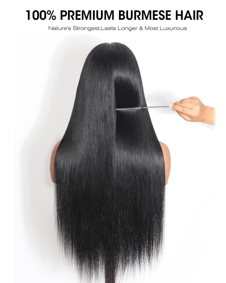 Tunfine Straight Human Hair Wigs with Fringe Glueless 4x6 Lace Front Echthaar Perücke Damen 180 Dens