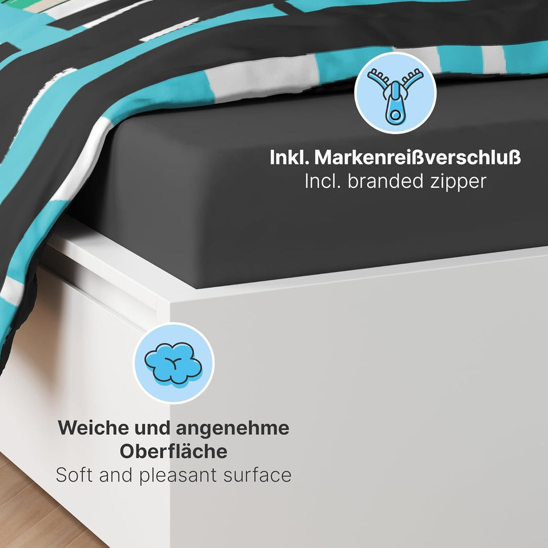 etérea Microfaser Bettwäsche Mance Streifen 200x220 3er Set - Bügelfrei mit Reissverschluss - Allerg