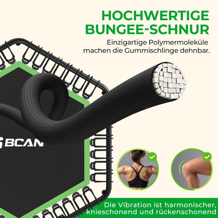 BCAN 250KG Mini-Trampolin, Ø 123CM Fitness-Trampolin mit Bungees, 3-Fach Verstellbarer Schaumstoffgr