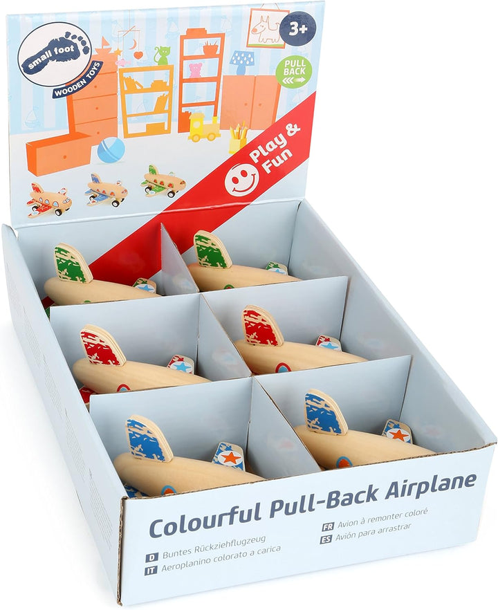 small foot Display Buntes Rückziehflugzeug aus Holz in drei verschiedenen Ausführungen, 6 Stück, ab