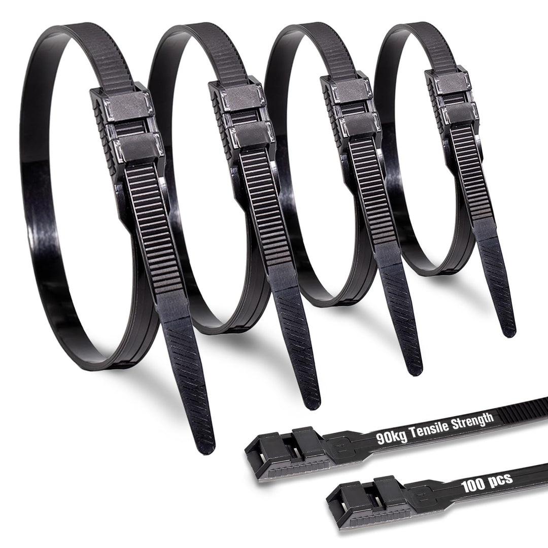 9mm x 360mm Doppelsperre Kabelbinder Lang Set Schwarz 100 Stück Nylon UV Beständig Grosser Kabelbind