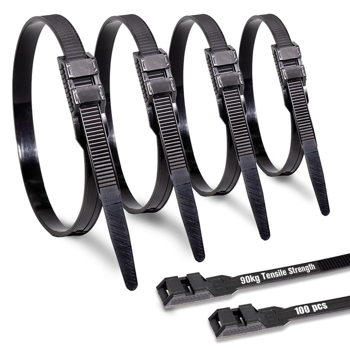 9mm x 360mm Doppelsperre Kabelbinder Lang Set Schwarz 100 Stück Nylon UV Beständig Grosser Kabelbind