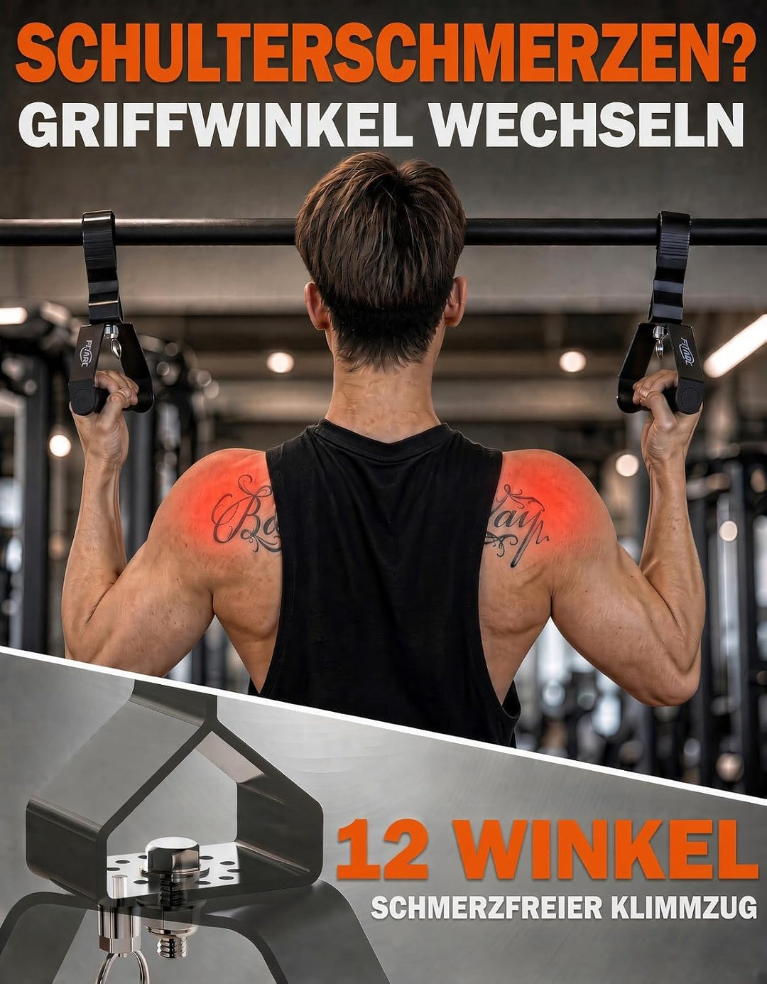 Fitarc Verbesserter 12-stufiger Griff, Einstellgriff, 2 Stück, LAT-Pulldown-Aufsätze, Rudergriff, Kl