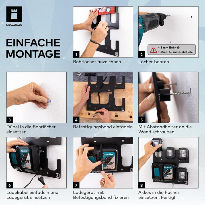 TAKE&amp;GO Wandhalterung für Makita Akkus und Ladegerät – mit cleverer Ladegerät-Befestigung für festen