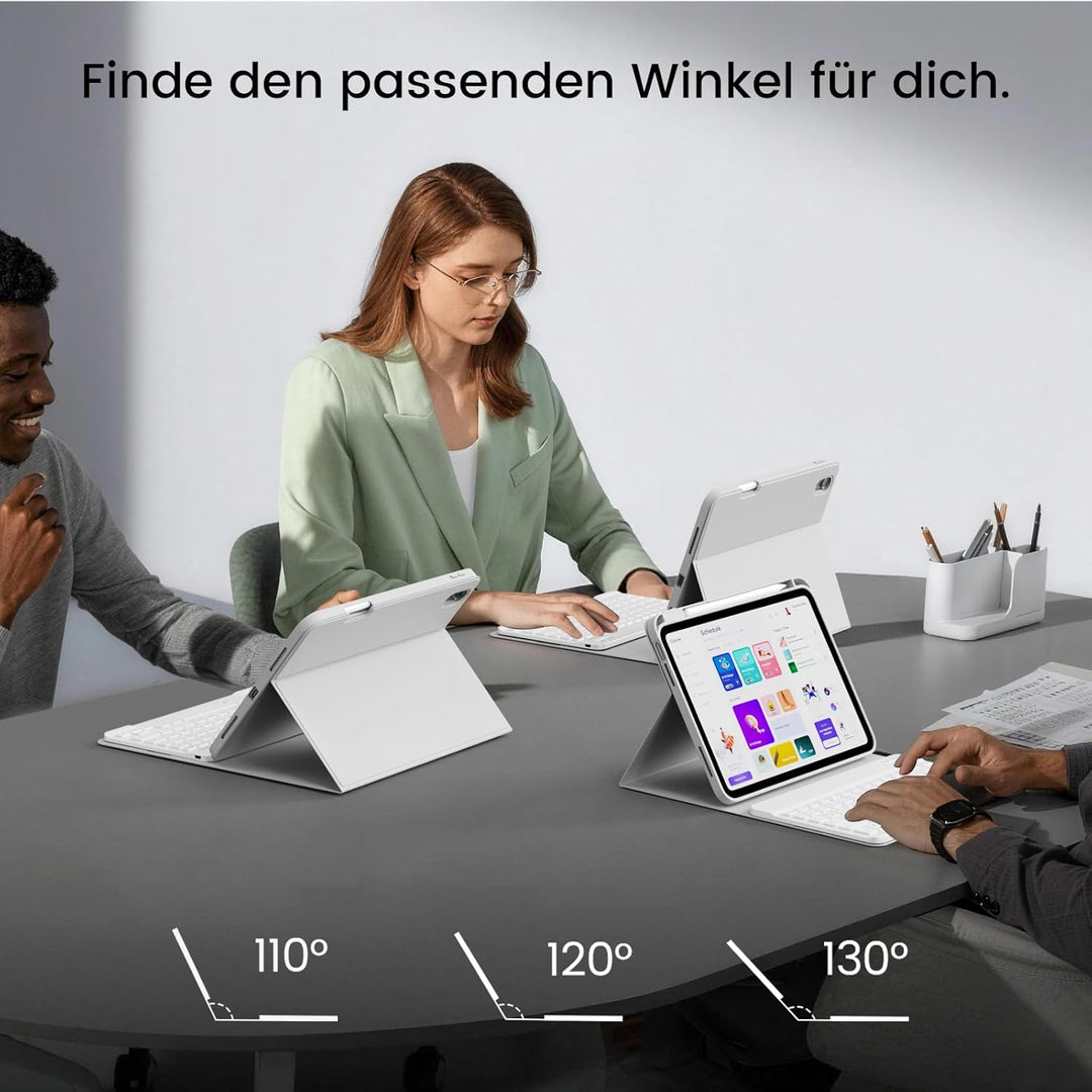 Hülle mit Tastatur für iPad 11/10 Generation mit Stifthalter, Magnetisch Abnehmbare Kabellose Blueto
