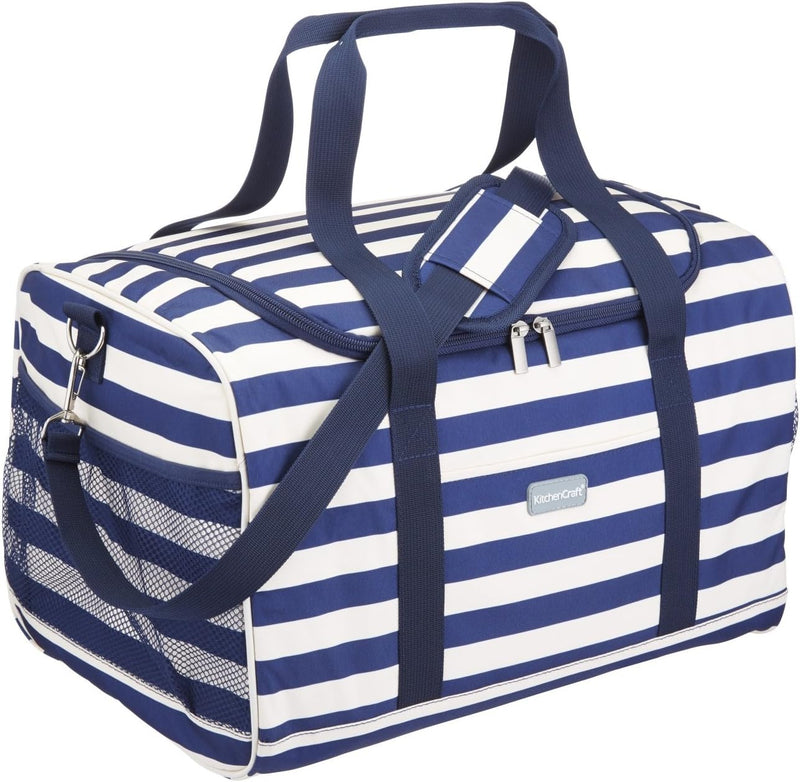 KitchenCraft We Love Summer Nautical-Striped Family Cool Bag- Navy Blue/White 28 x 18 x 18 cm, 28 x