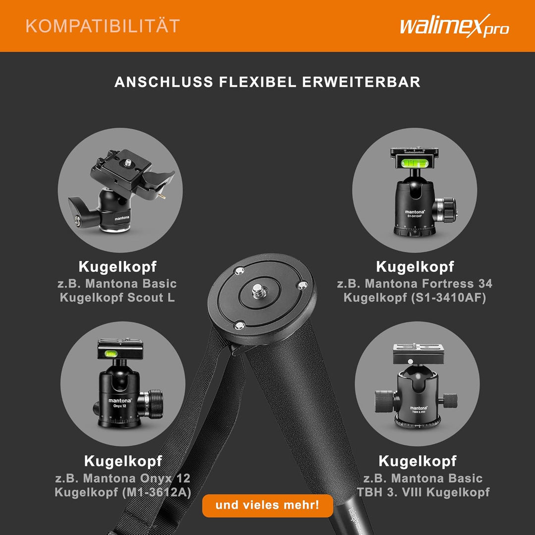 Walimex FT-1502 Pro Einbeinstativ 177cm - Stabiles Aluminium-Einbeinstativ - 10 kg Traglast - Fliplo