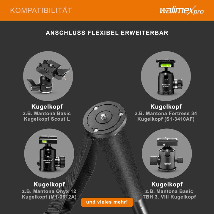Walimex FT-1502 Pro Einbeinstativ 177cm - Stabiles Aluminium-Einbeinstativ - 10 kg Traglast - Fliplo