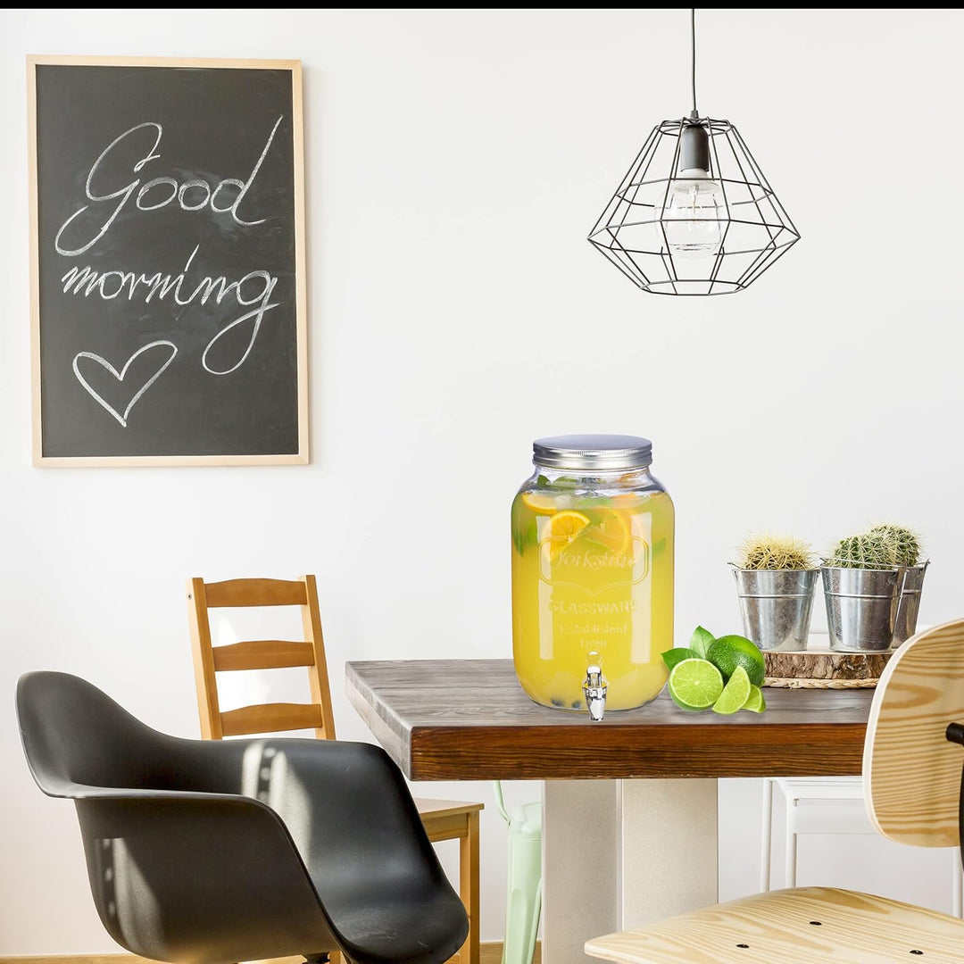 Relaxdays 2 x Getränkespender 8 l, Glas, Zapfhahn, Retro Saftspender Gastro, Vintage Limonadenspende