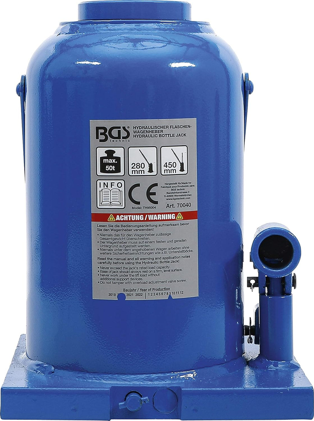 BGS 70040 | Hydraulischer Flaschen-Wagenheber | 50 t | Stempelwagenheber / Kompakt-Wagenheber, 50 t