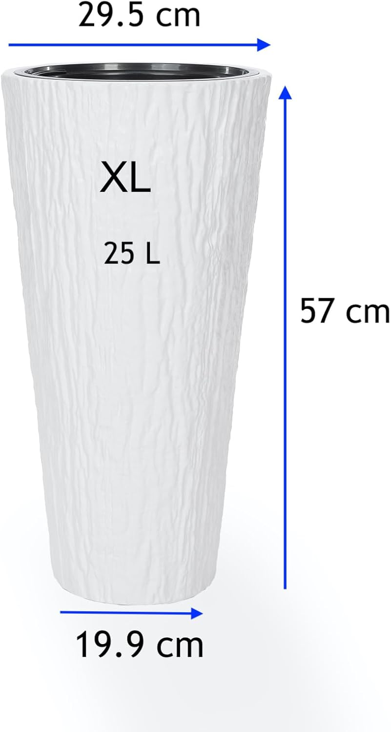MELTOM Blumenkübel Blumentopf Rund Slim Pflanzkübel mit Herausnehmbaren Einsatz DEKORATIV (Weiss, XL