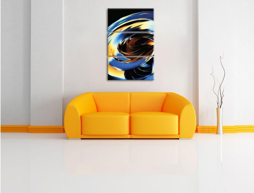 Pixxprint Blaue abstrakte Form schwarz/weiss als Leinwandbild/Grösse: 3 Teilig (120x80) cm/Wandbild/