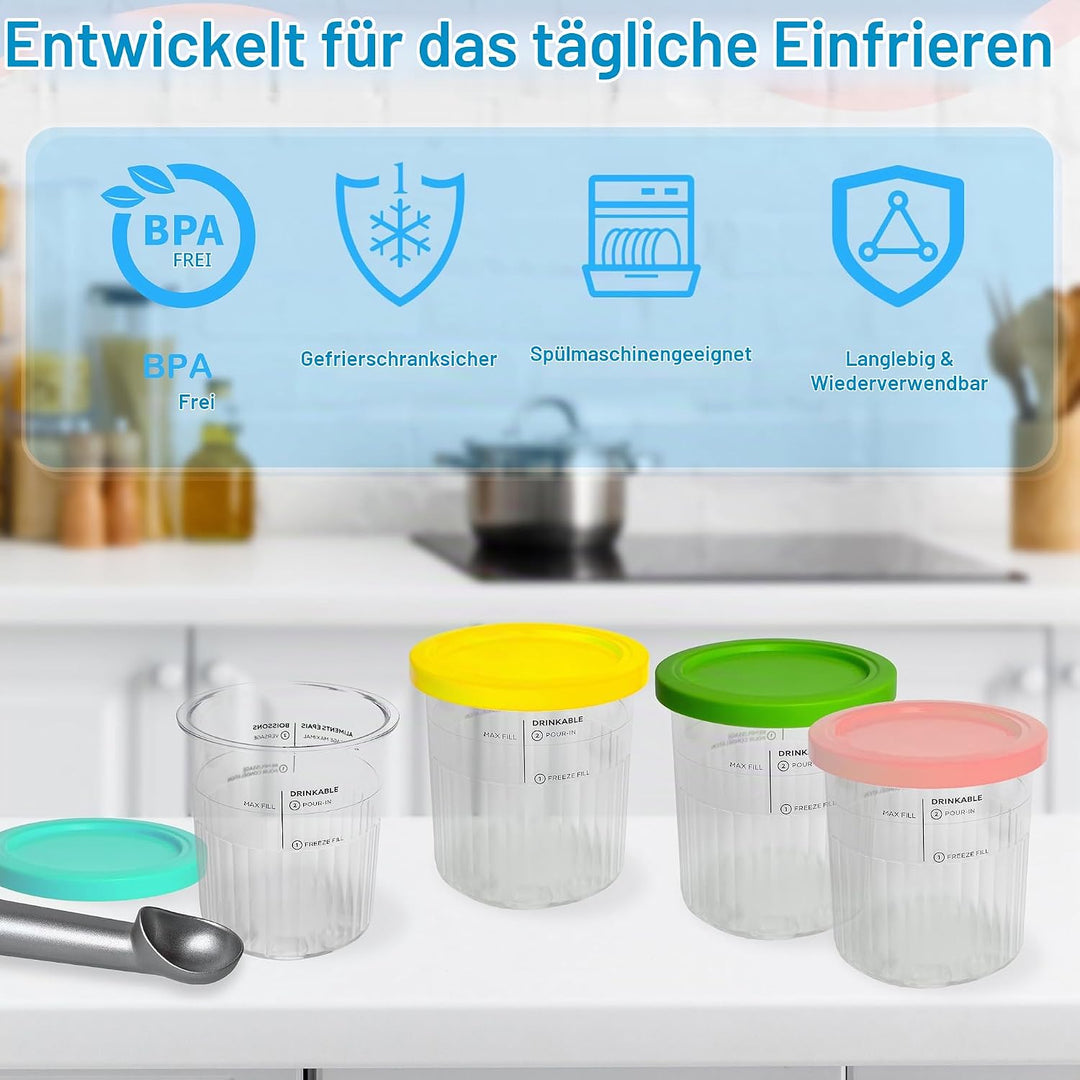 4er Set Eismaschine Zubehör Behälter mit Deckel 680ml BPA Frei Spülmaschinenfest Kompatibel mit NC50