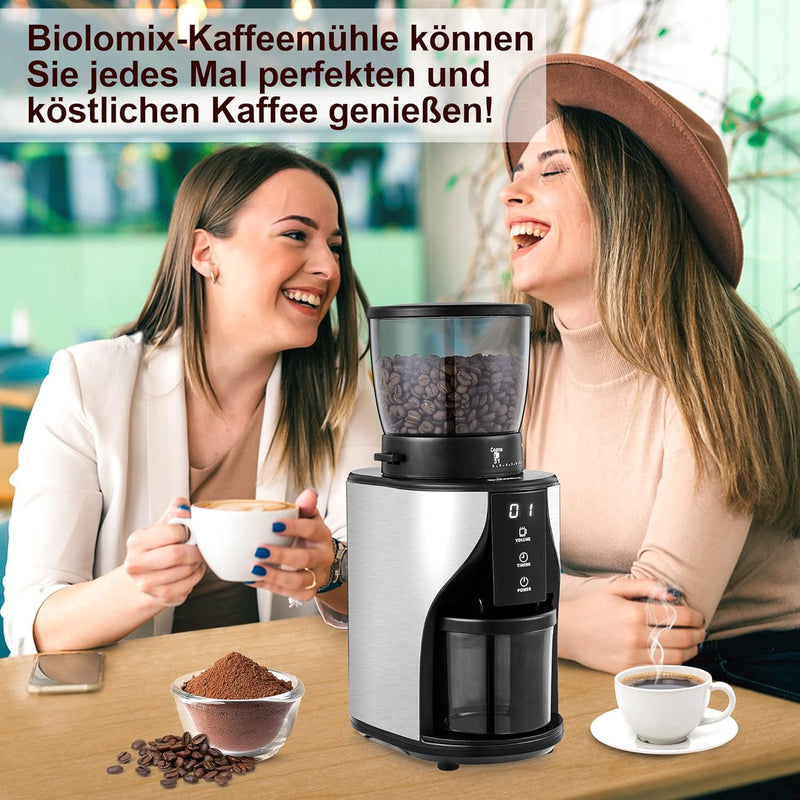 Biolomix Kaffeemühle Elektrisch, Elektrische Kegelmühlen mit 31 Mahleinstellungen, Kegelmahlwerk, fü