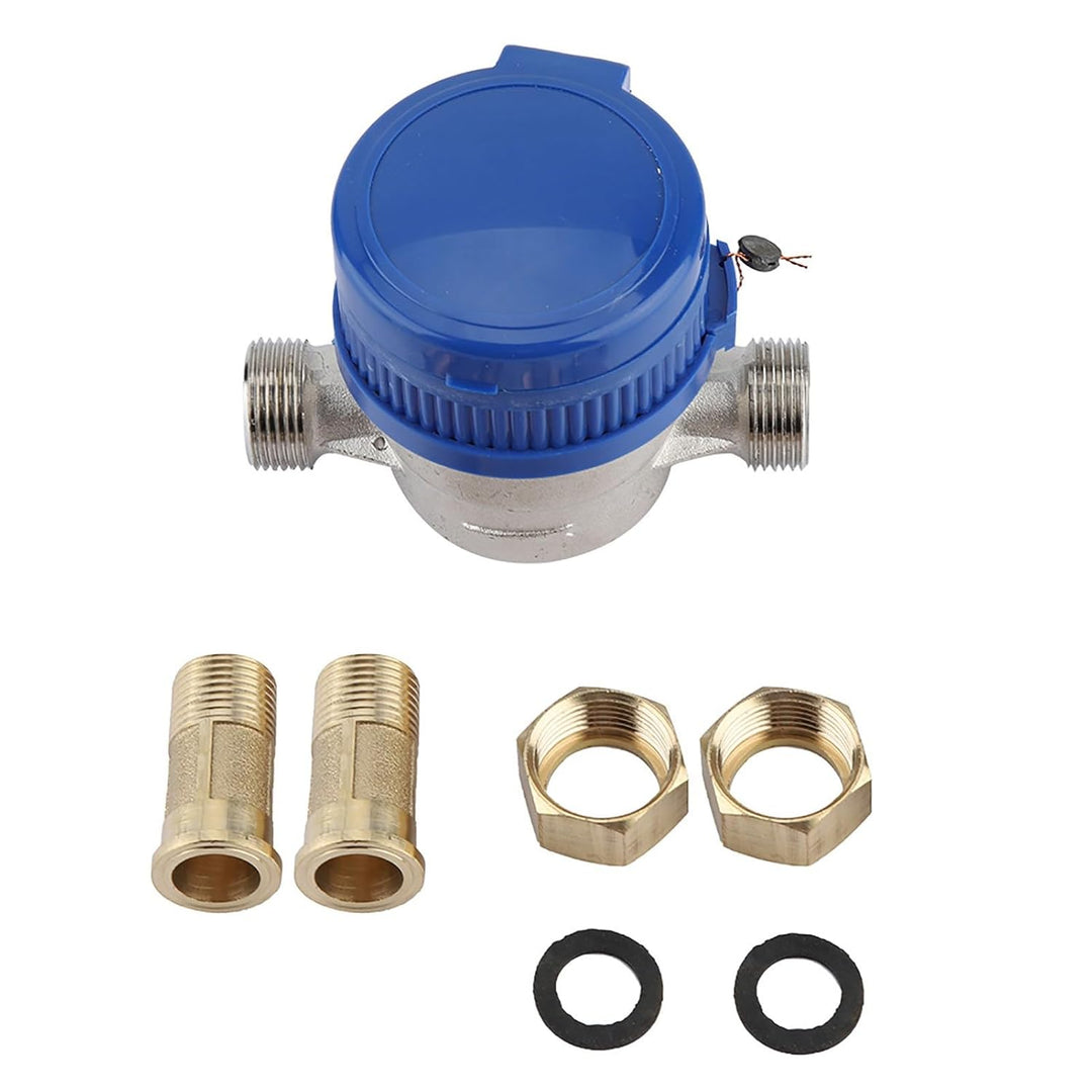 1/2 Zoll Wasserzähler, 15mm Geeicht Gartenwasserzähler, Kaltwasser Zapfhahnzähler mit Armaturen Schu