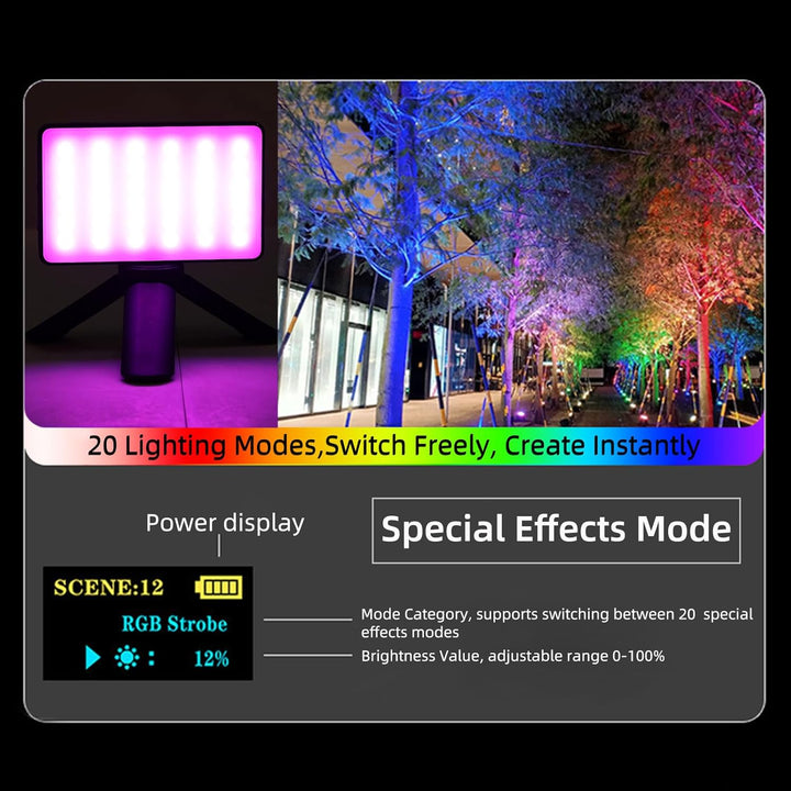 120 RGB LEDs Videoleuchte, Tragbares Selfie Licht mit HUE 0–359°, 20 Lichteffekten, CRI 95+, Profess