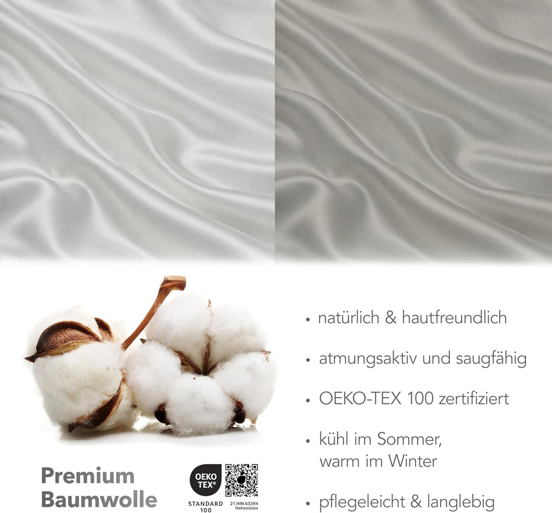BLUE MOON Premium Bettwäsche 135x200 cm Satin 100% Baumwolle Wendebettwäsche - Made in EU - 1x Bettb