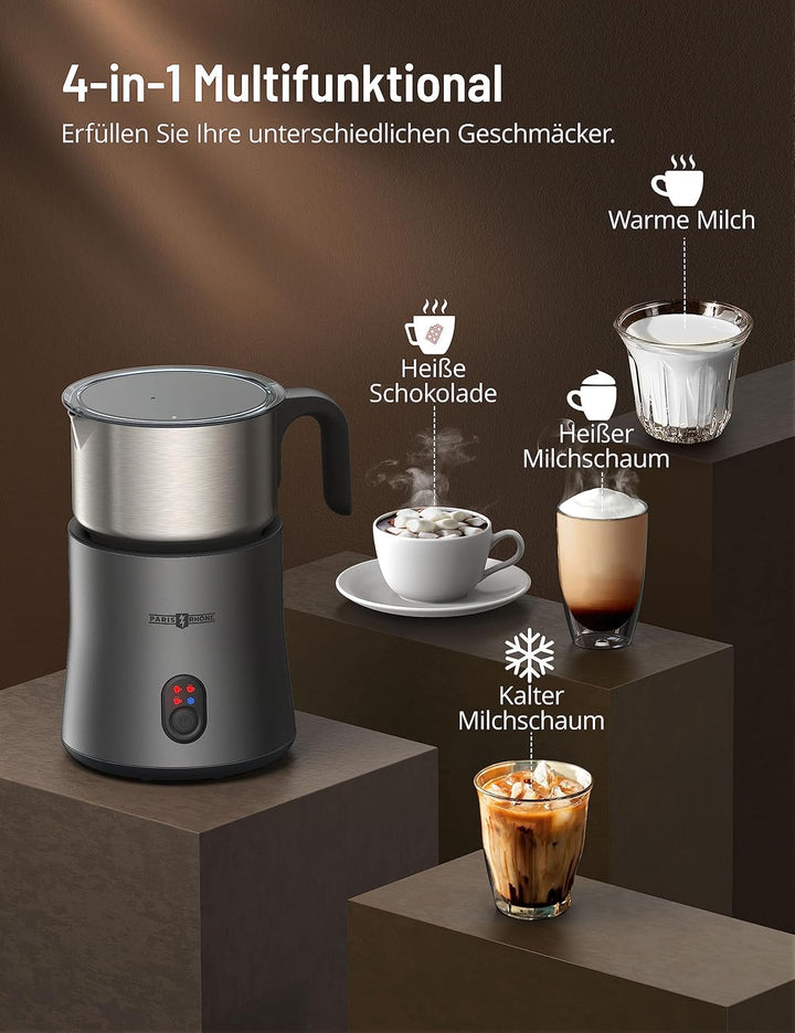 PARIS RHÔNE Milchaufschäumer, 4-in-1 500ML Milchaufschäumer Elektrisch Induktion, Spülmaschinenfest,