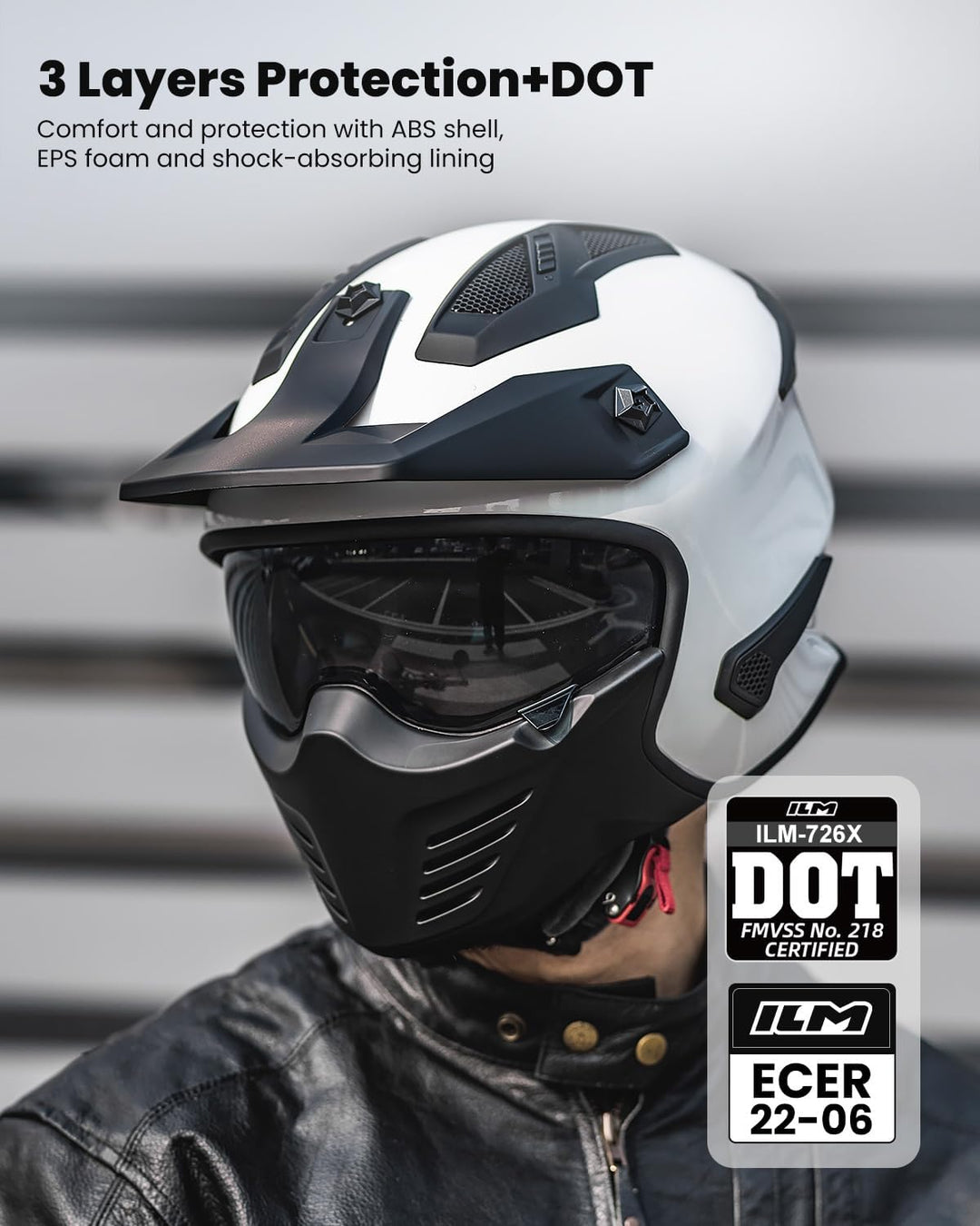 ILM Helm Motorrad Integralhelm Motocross Herren Damen Vintage Retro mit Visier ECE Model 726X XXL We