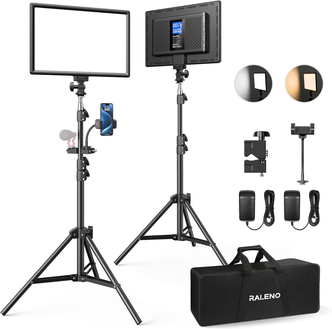 LED Video Kamera Licht, RALENO 2 Pack 384 LED Sanftes Videoleuchte mit 79" Einstellbarer Stativ Hand