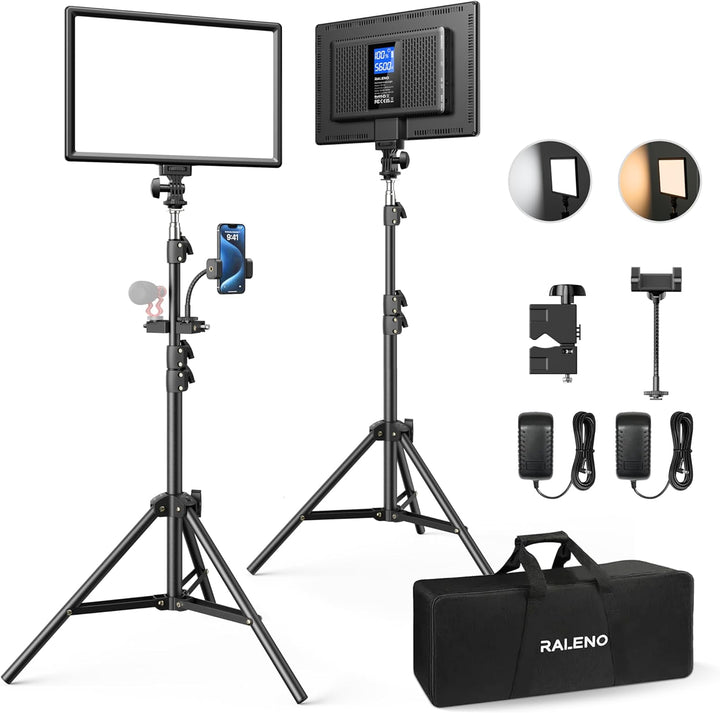 LED Video Kamera Licht, RALENO 2 Pack 384 LED Sanftes Videoleuchte mit 79" Einstellbarer Stativ Hand