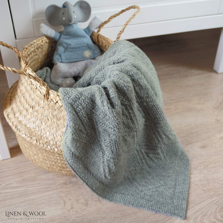 Linen & Cotton Babydecke Gestrickt Lilou Jungen Mädchen -100% Reine Neuseeland Wolle, Grau (85 x 100