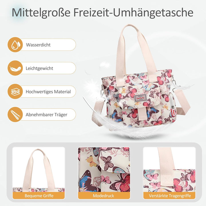 DIRRONA Bunte Damenhandtaschen Modedruck Umhängetasche Multi Pocket Multi Fach Crossbody Bag Beiläuf