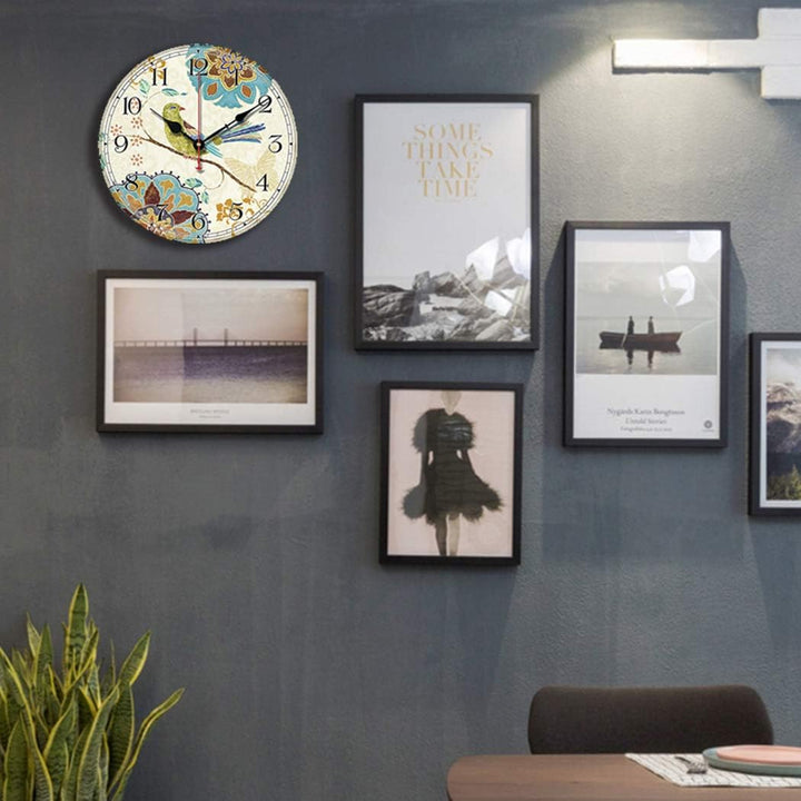 SWHONG Wanduhr, bunt, Shabby Chic, Vogel & Blumen, Nicht Ticking, für Wohnzimmer, Dekoration des Hau