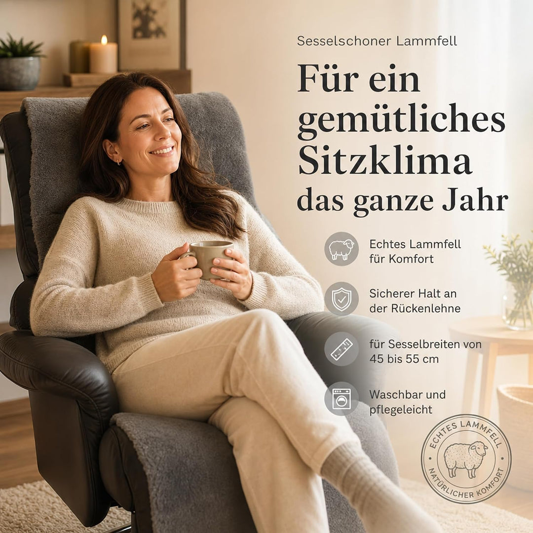 Sesselschoner Lammfell Premium Sesselauflage Relax, Sesselschutz - Breite 50 cm (Länge 160 cm, Schie